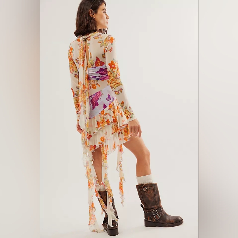 NWT Free People Main Event Multi Floral Flounce Maxi Tunic Dress